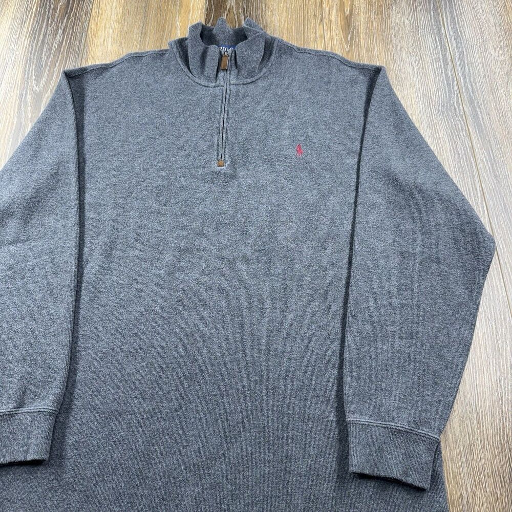 Vintage Polo Ralph Lauren Sweatshirt Mens XL Tall Gray Pony Logo 1/4 Zip Sweater